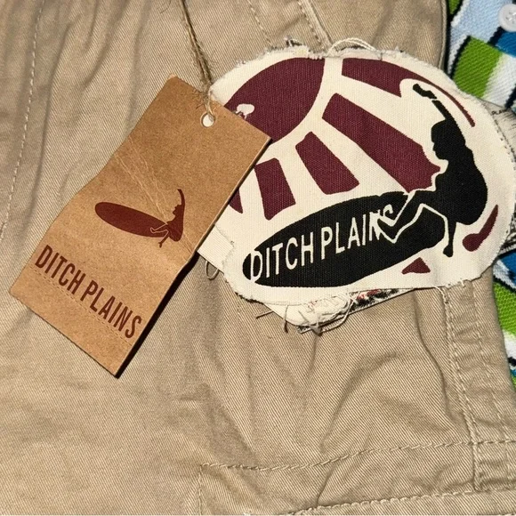 Ditch Plains Boys Cargo Shorts Size 18 Khaki Tan 100% Cotton NWT New With Tags - Picture 8 of 11